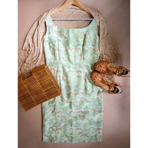 50s - 60s Handmade Asian Inspired Jacquard Sheath Dress